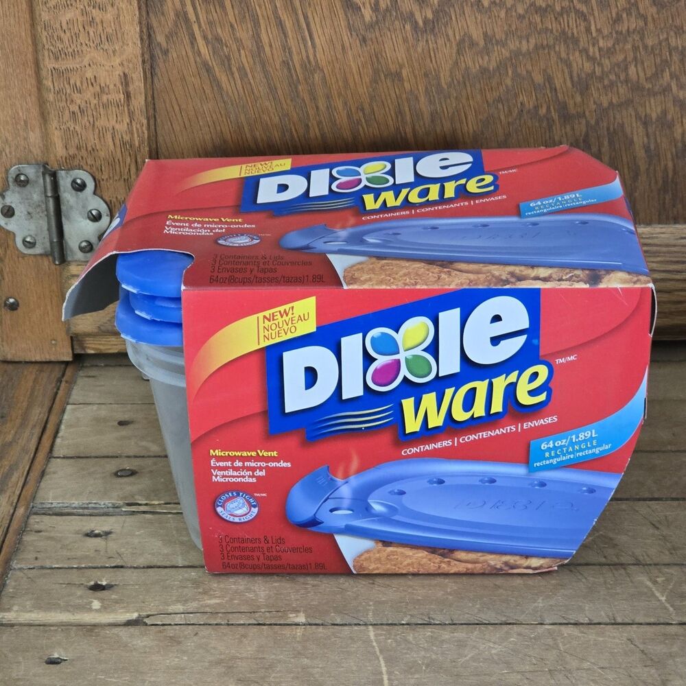 Dixie Ware 5 Count Pack Plastic Food Containers Microwave Vent 24 oz Square 2003